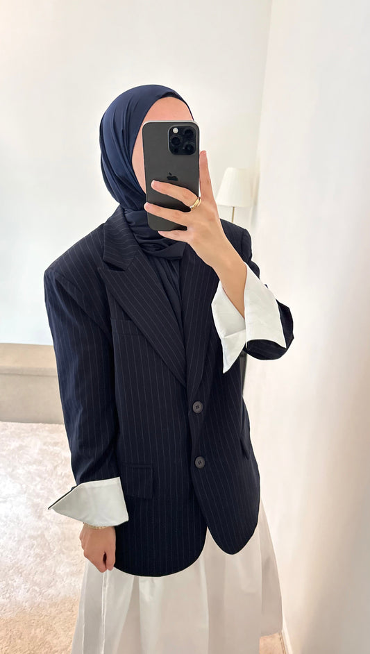 Blazer à rayures oversize - Bleu nuit